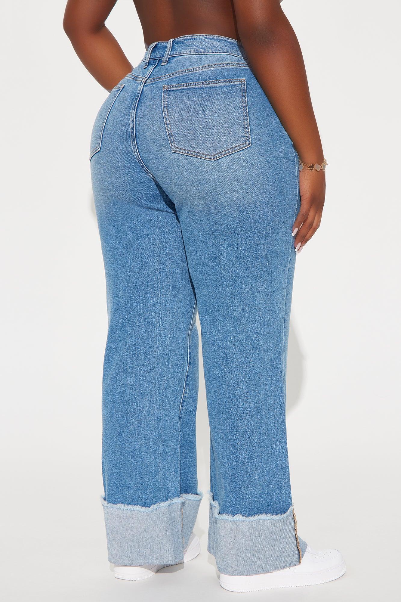 All The While Cuffed Wide Leg Jeans - Light Wash Product Image