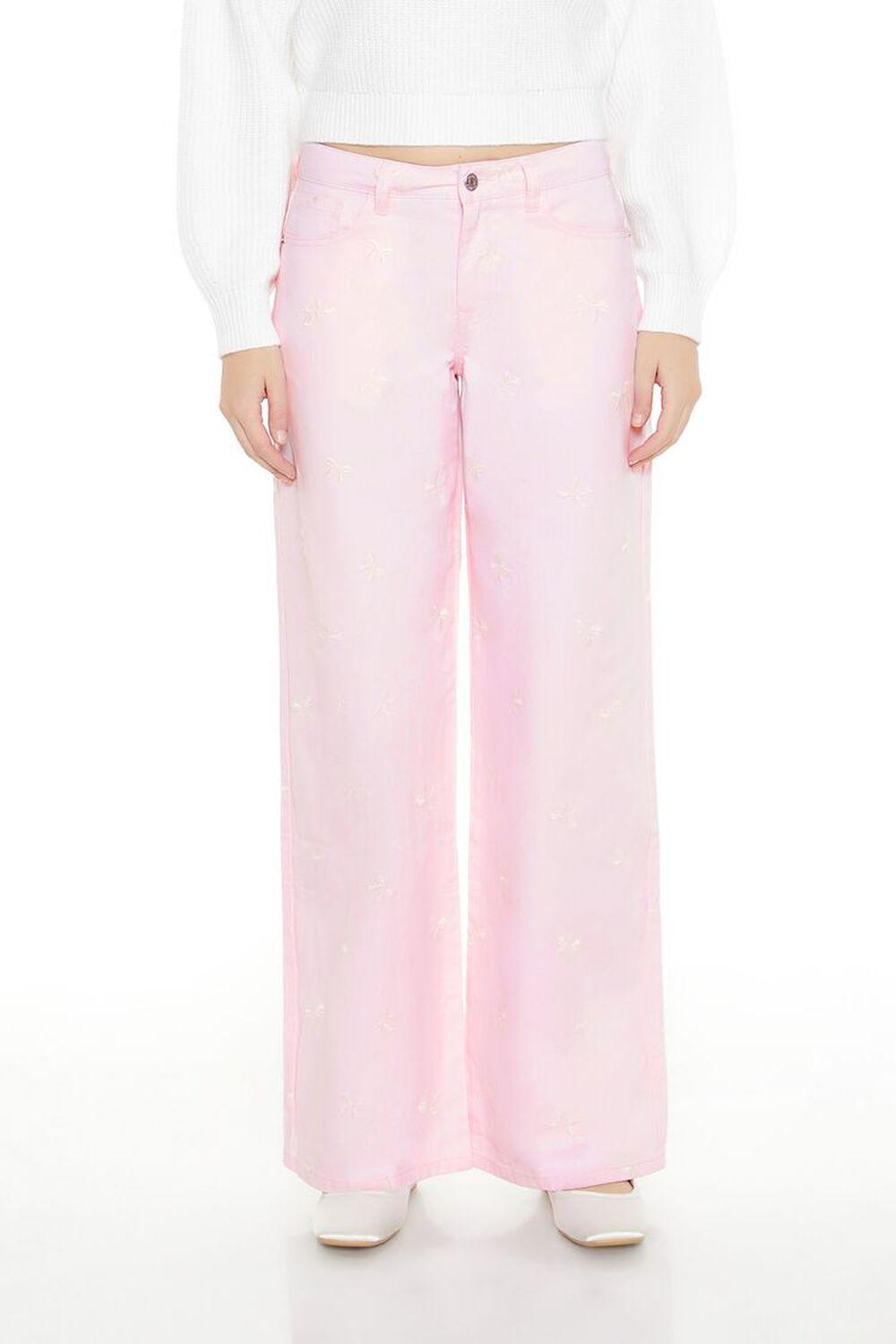 Bow Embroidered Baggy Pants | Forever 21 Product Image