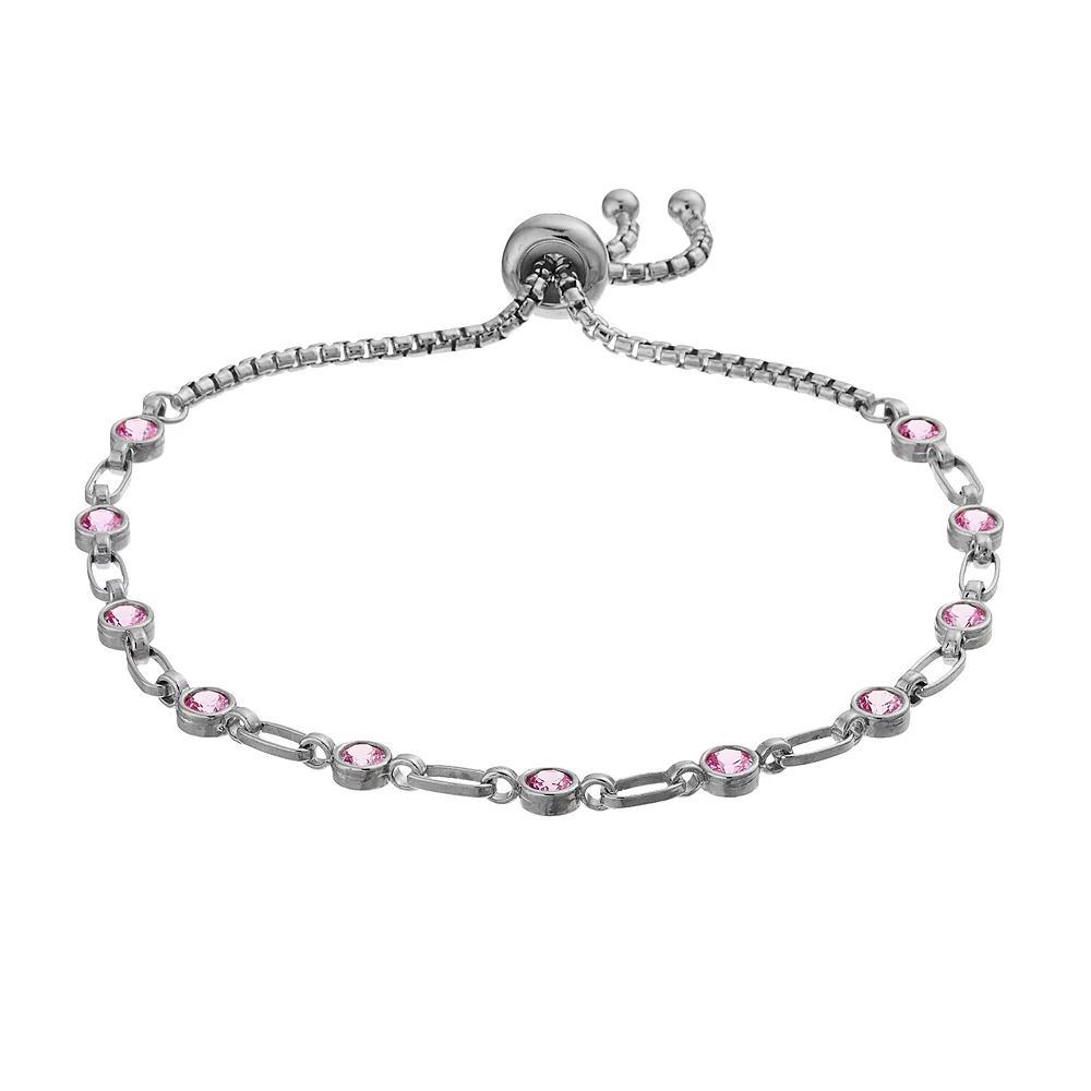 Kristen Kesho Sterling Silver Lab-Created Pink Sapphire Tennis Adjustable Bolo Bracelet, Women's, Size: 9.50, Gold Tone Product Image