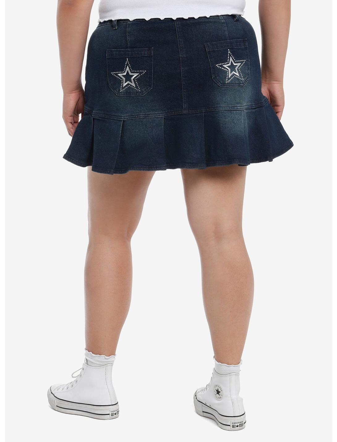 Social Collision Star Bling Dark Denim Pleated Mini Skirt Plus Size Product Image