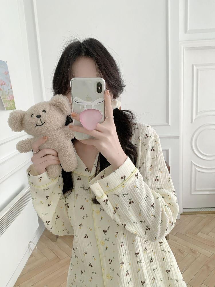 Long-Sleeve Cherry Print Pajama Set Product Image