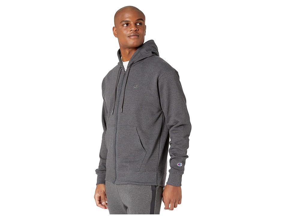 Mens Champion Powerblend Full-Zip Hoodie, C Logo Oxford Grey XL Product Image