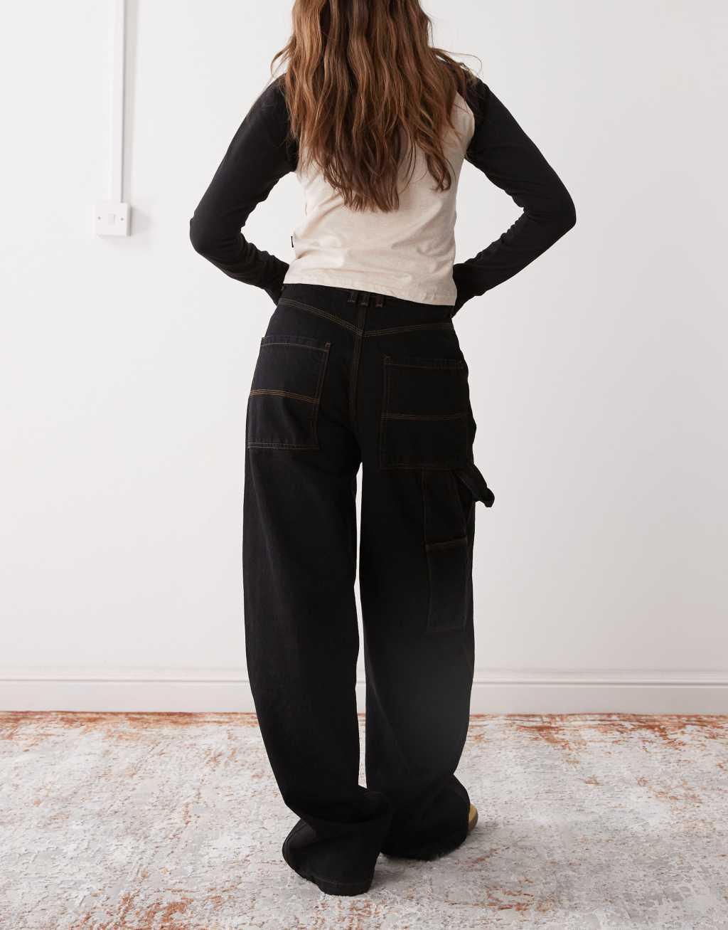 COLLUSION X002 baggy carpenter jeans in black rinse wash Product Image
