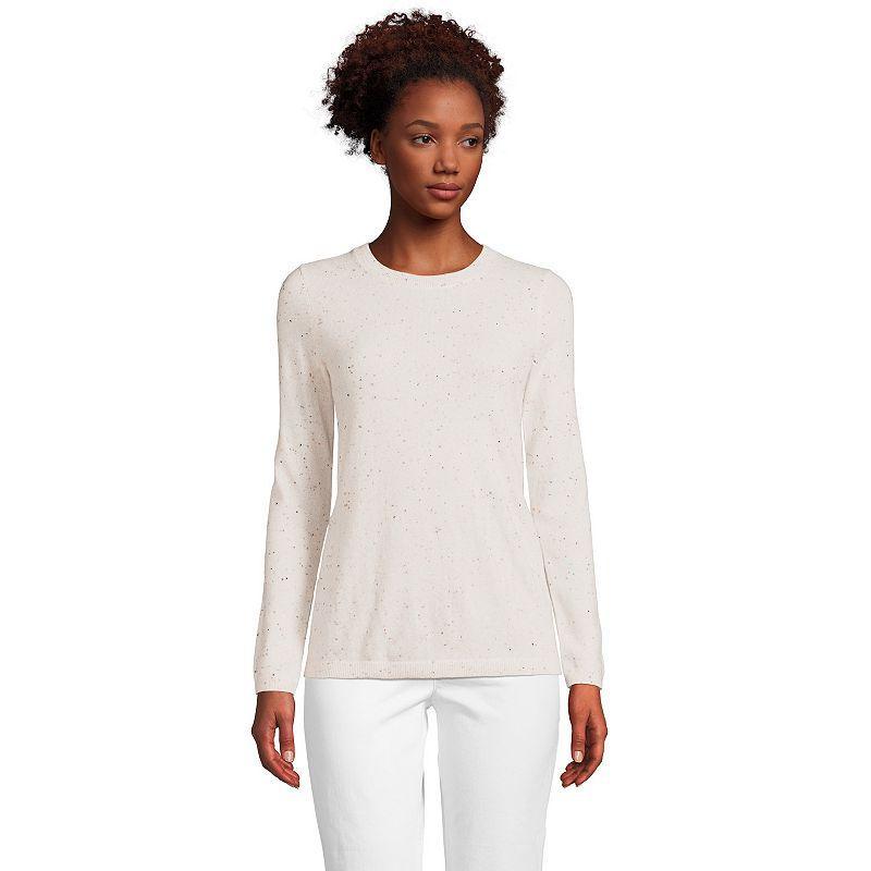 Women's Lands' End Crewneck Cashmere Sweater, Size: XL, Green Donegal Product Image