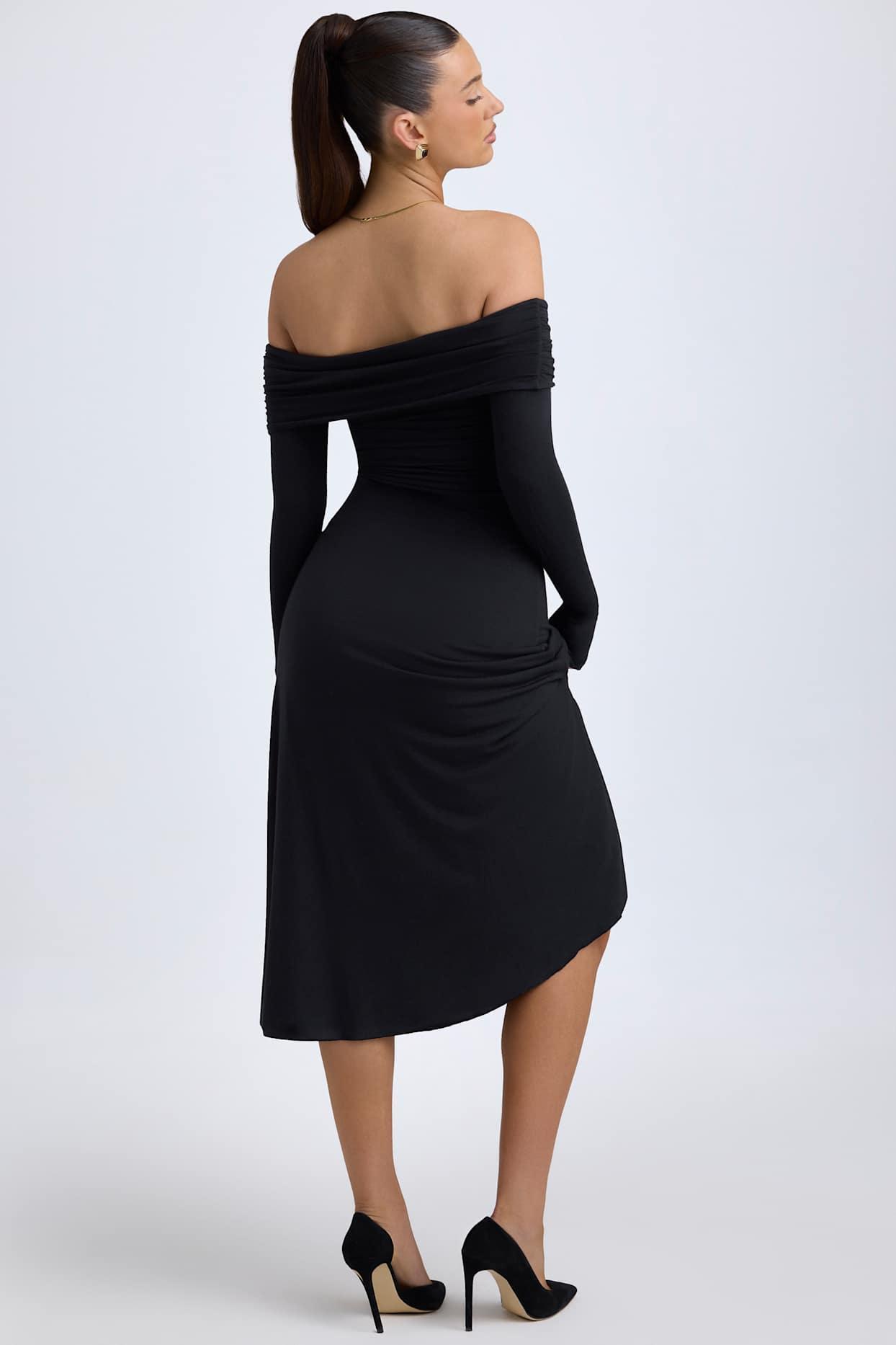 Modal Off-Shoulder Ruched Midaxi Dress in Black Product Image
