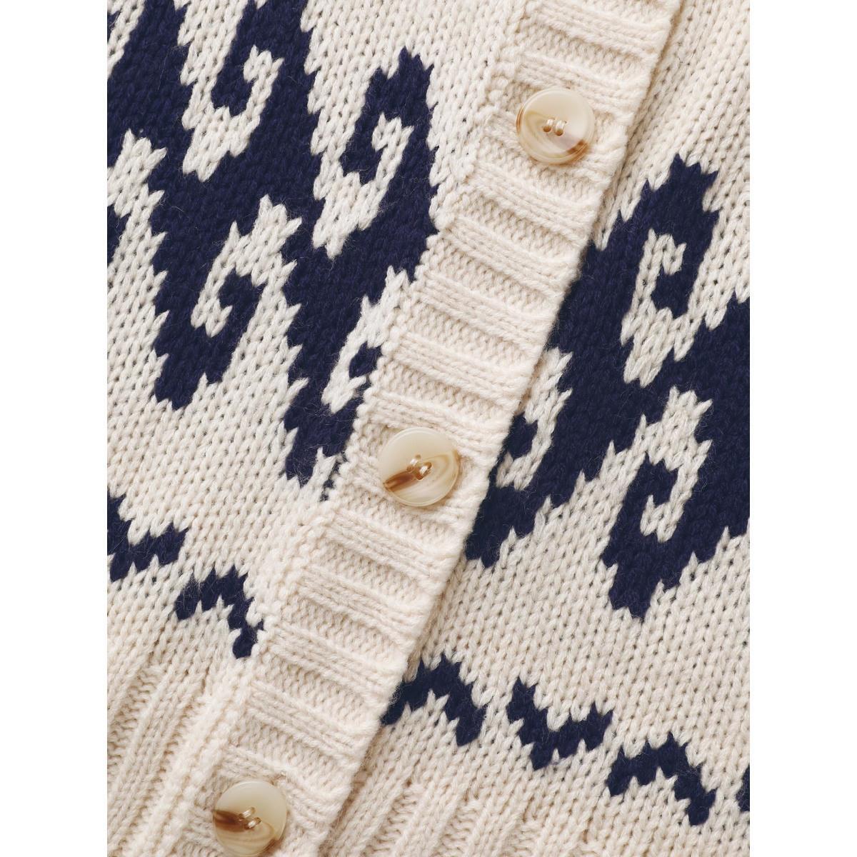 Plus Size Fair Isle Balloon Sleeve Crew Neck Cardigan Ivory Women Resort Loose Long Sleeve Vacation Cardigans BloomChic 18-20/2X Product Image