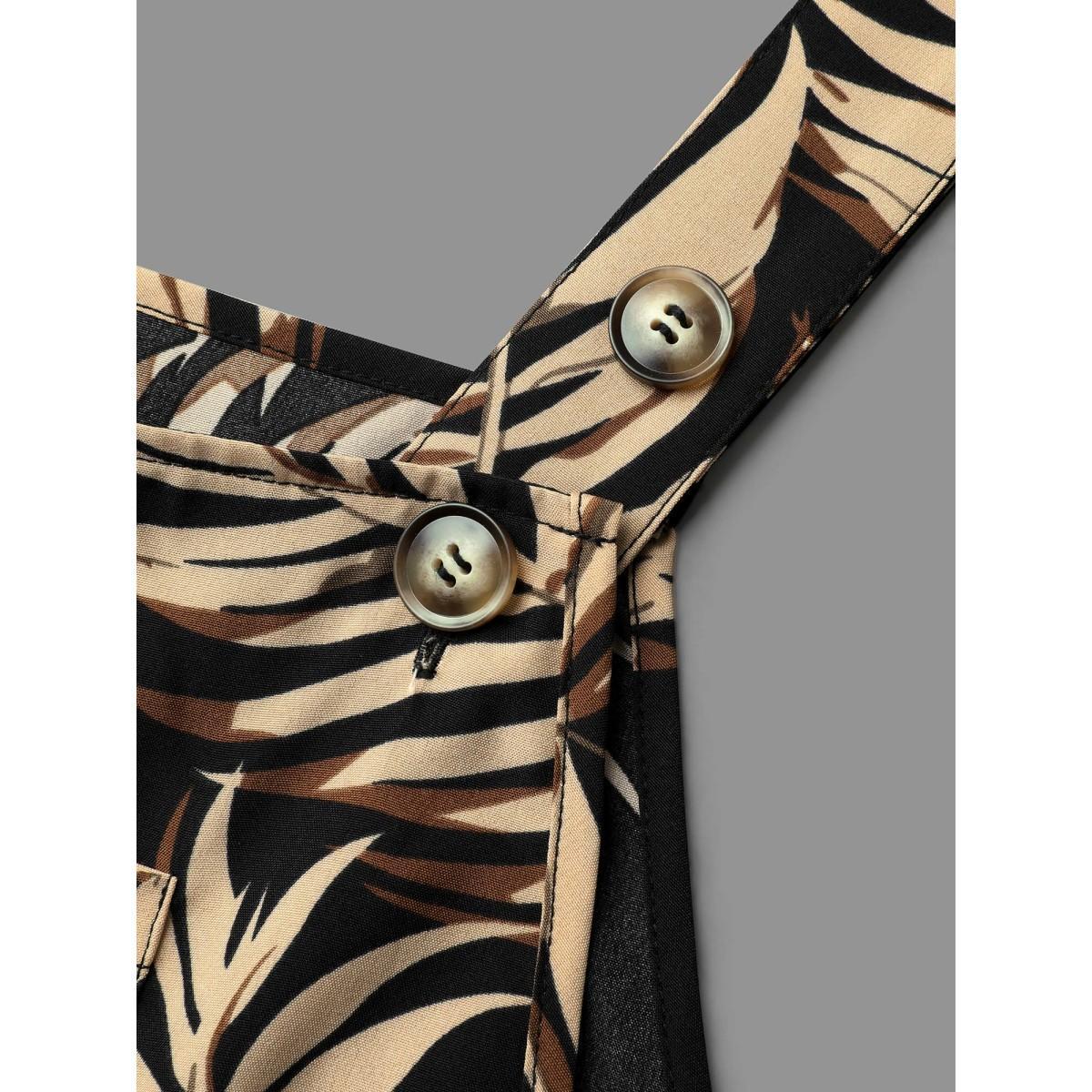 Plus Size Black Tropical Leaf Print Overall Straps Jumpsuit Women Elegant Sleeveless Non Everyday-Elegant Loose Jumpsuits BloomChic 28/5X Product Image