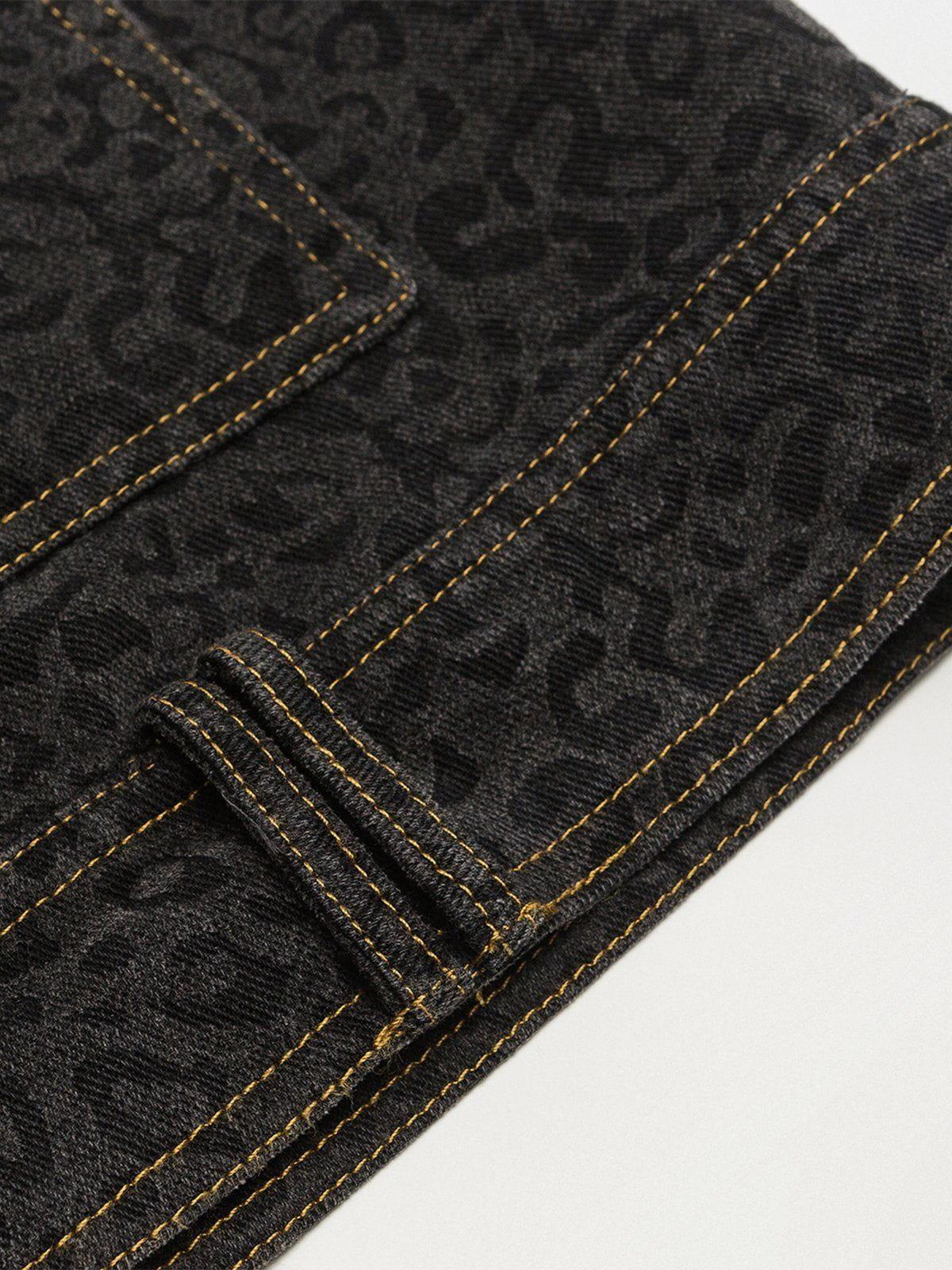 Aelfric Eden Black Leopard Print Denim Jacket Product Image