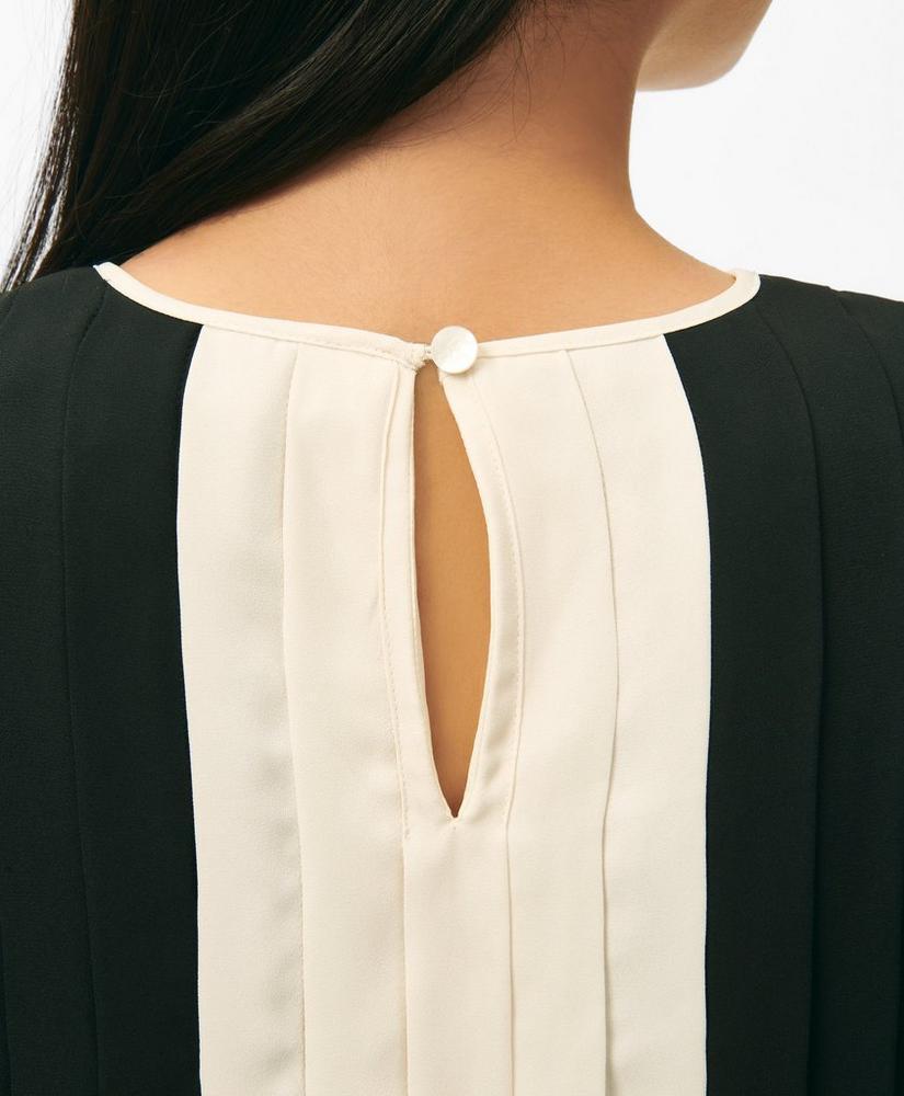 Colorblock Pleated Belted Dress in Crepe Product Image
