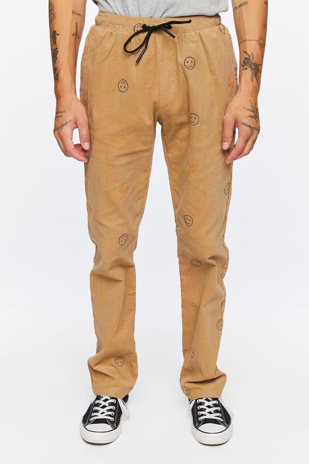 Happy Face Corduroy Drawstring Pants | Forever 21 Product Image
