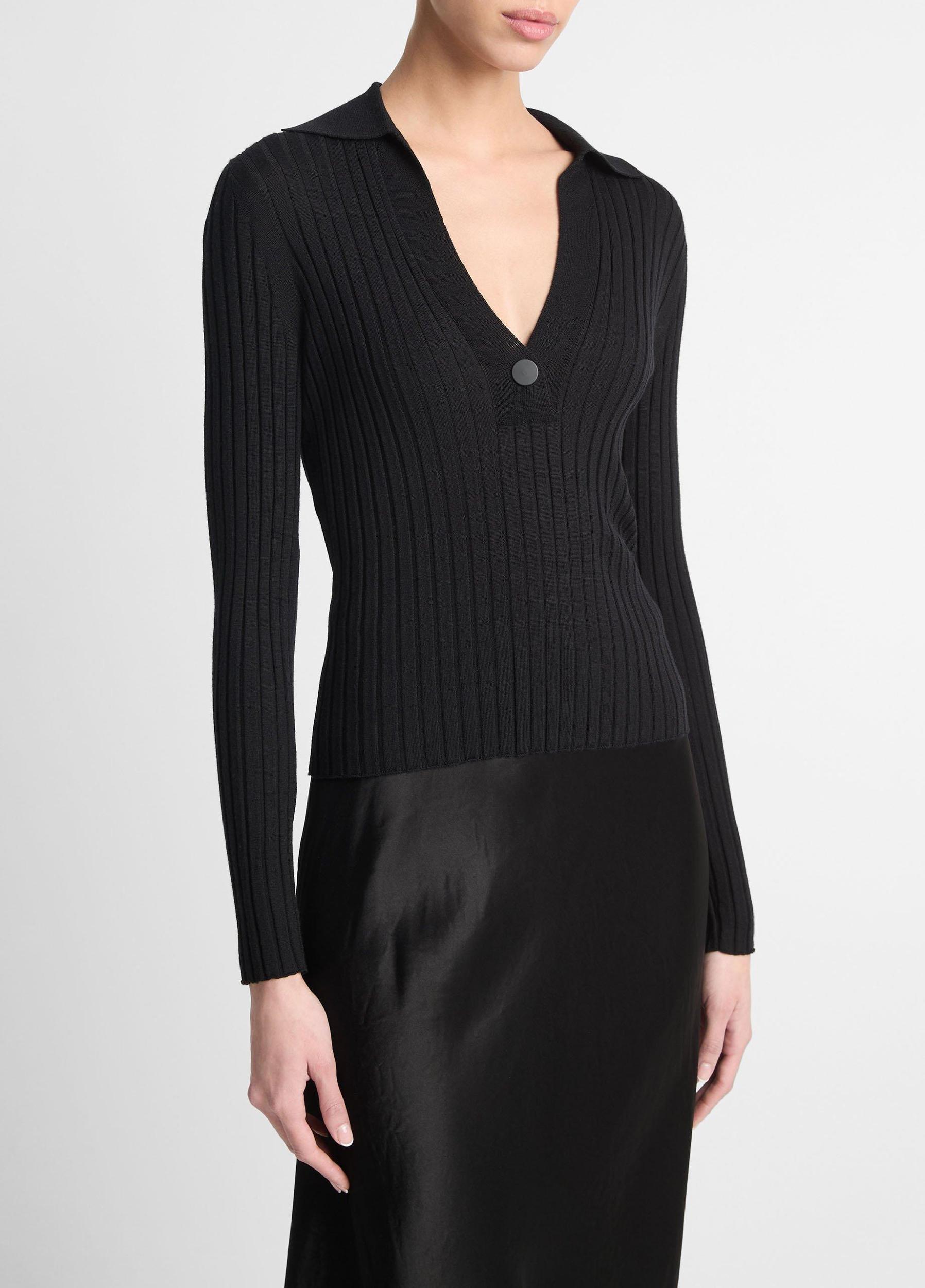 Womens Italian Wool-Blend Snap Polo Sweater, Off White, Size XS Vince Product Image
