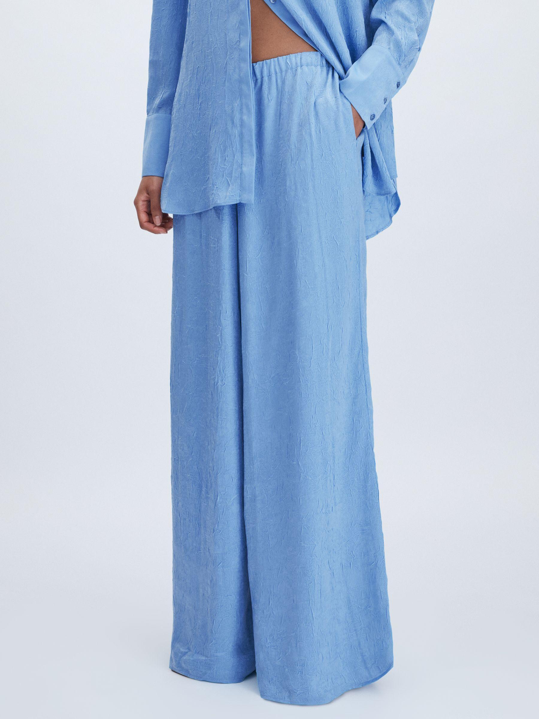 Crinkle-Satin Wide-Leg Trousers in Periwinkle Product Image