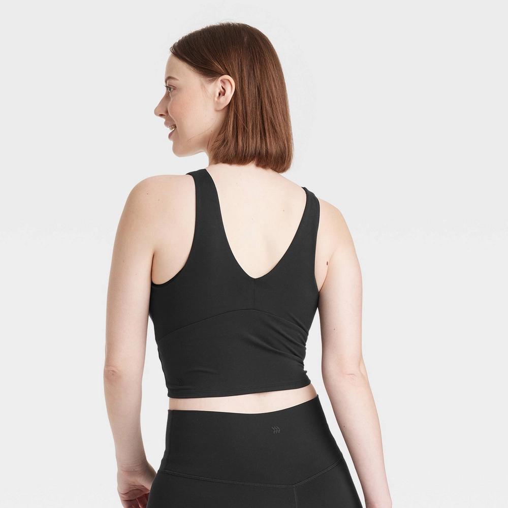 Womens Flex Light Support V Neck Cropped Sports Bra - All In Motion Black S: Moisture Wicking, UPF 50+ Product Image