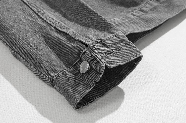 RT No. 5571 GRAY MANDARIN COLLAR DENIM JK & WIDE STRAIGHT JEANS Product Image