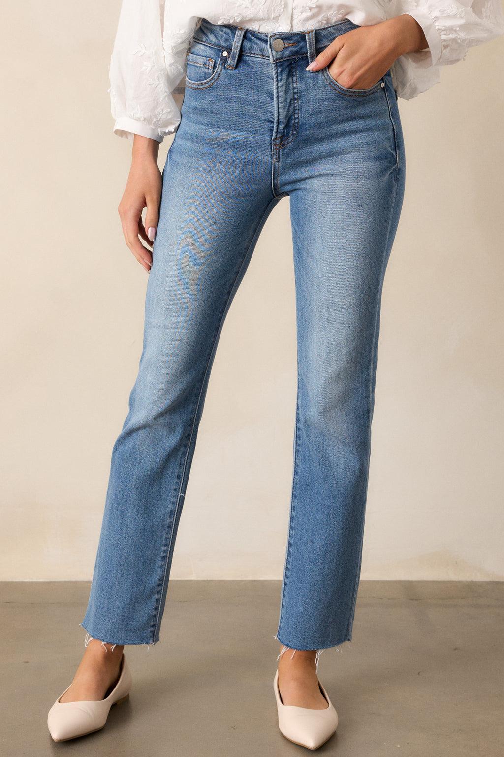 Push The Limit Medium Wash Straight Leg Jeans Product Image