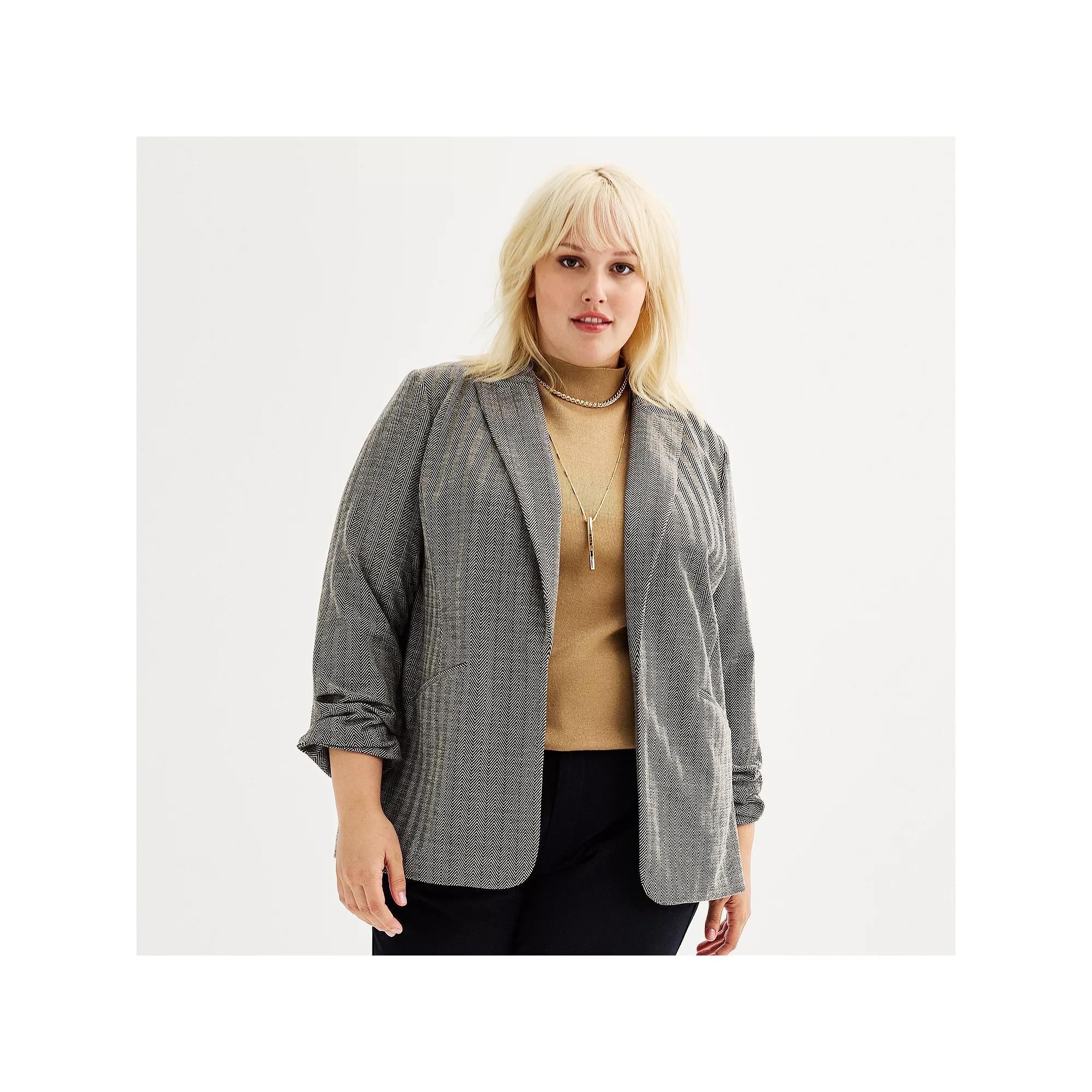Plus Size Nine West Knit Closureless Blazer, Women's, Size: 1XL, Black  Herringbone Product Image