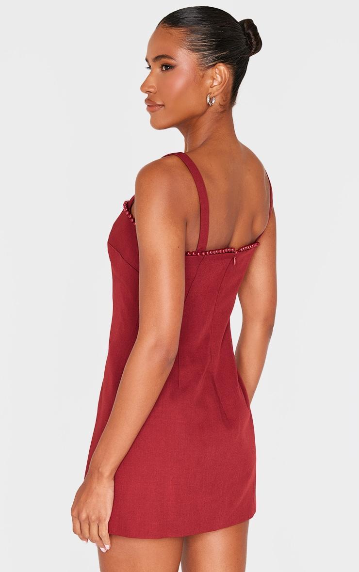 Cherry Red Woven Pearl Mini Dress Product Image