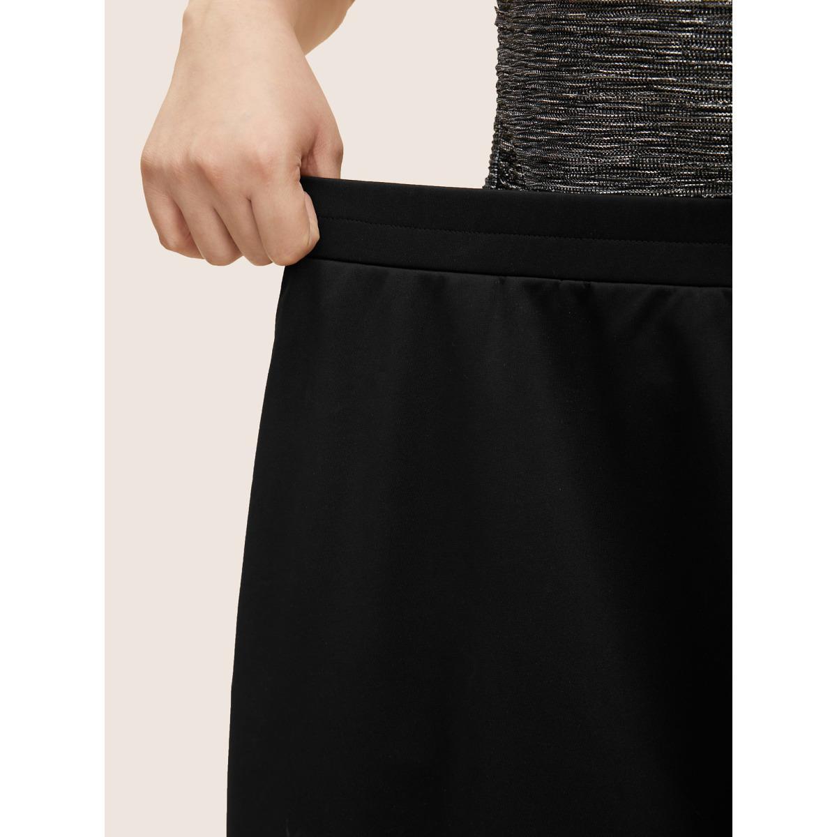Plus Size Laser Cut Elastic Waist Pocket Skirt Women Black Formal Cut-Out Medium stretch Side seam pocket Party Skirts BloomChic 30/6X Product Image