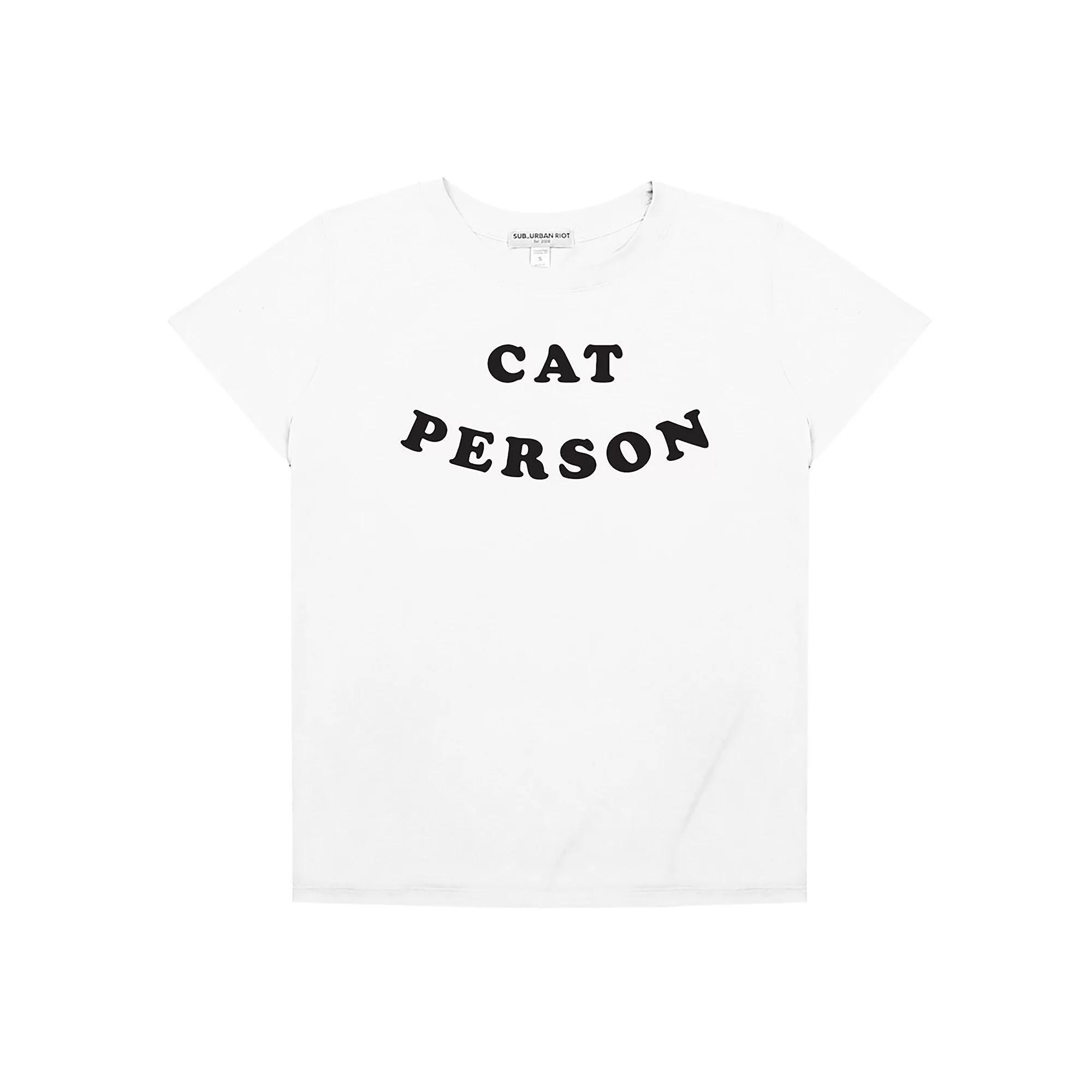 Women's Suburban Riot Cat Person Loose Fit Graphic Tee, Girl's, Size: XL, White Product Image