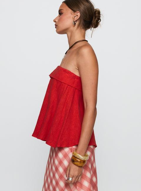 Ethel Strapless Linen Top Red Product Image