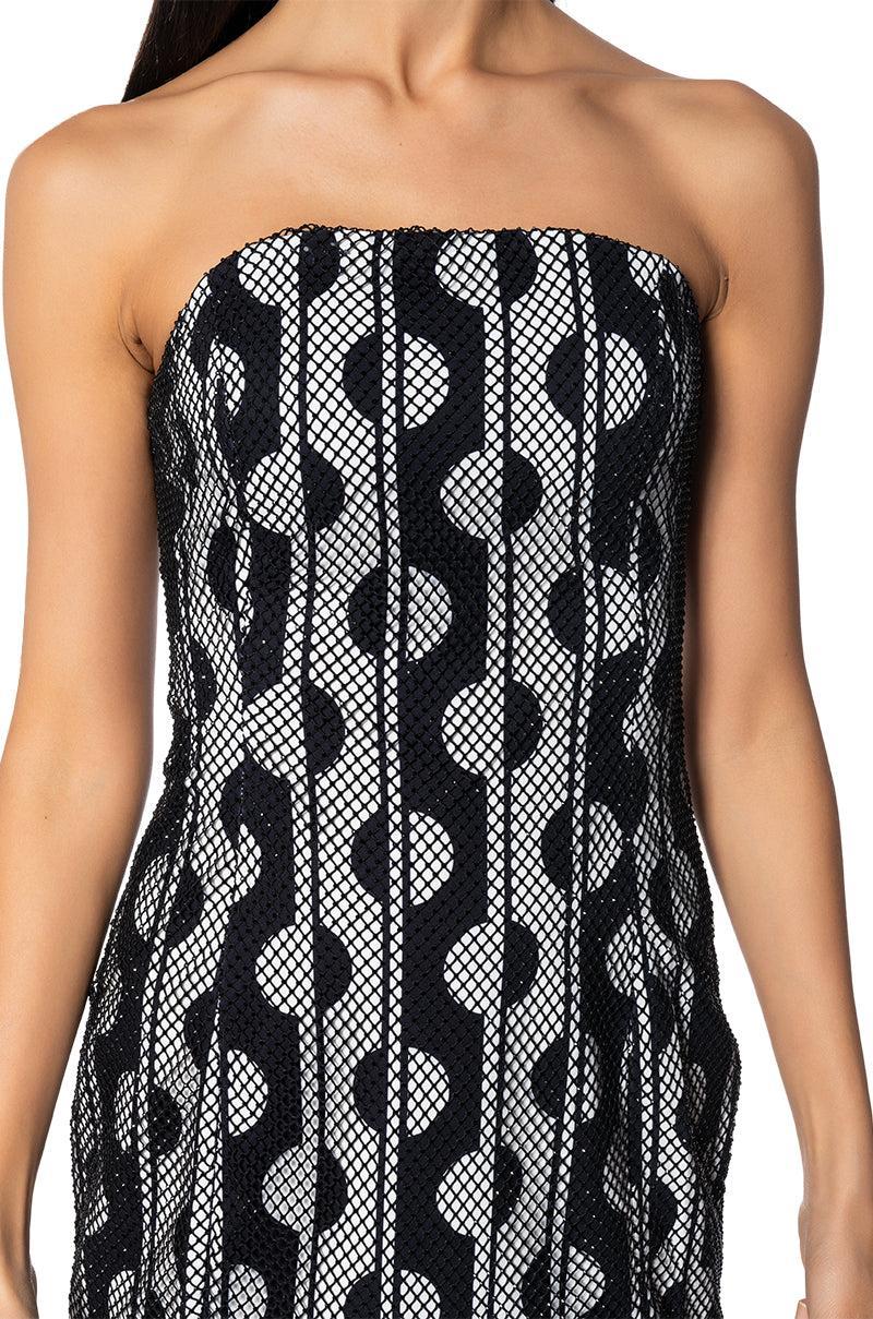 RETRO PRINTED MESH RHINESTONE MINI DRESS Product Image