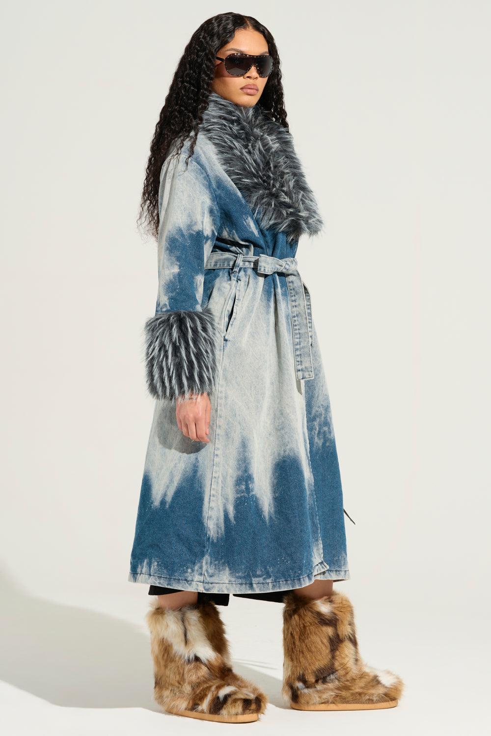 LIV FUR TRIM DENIM TRENCH Product Image