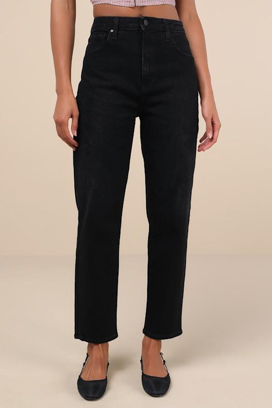 Authentic Vibes Washed Black High-Rise Tapered Barrel Jeans Product Image