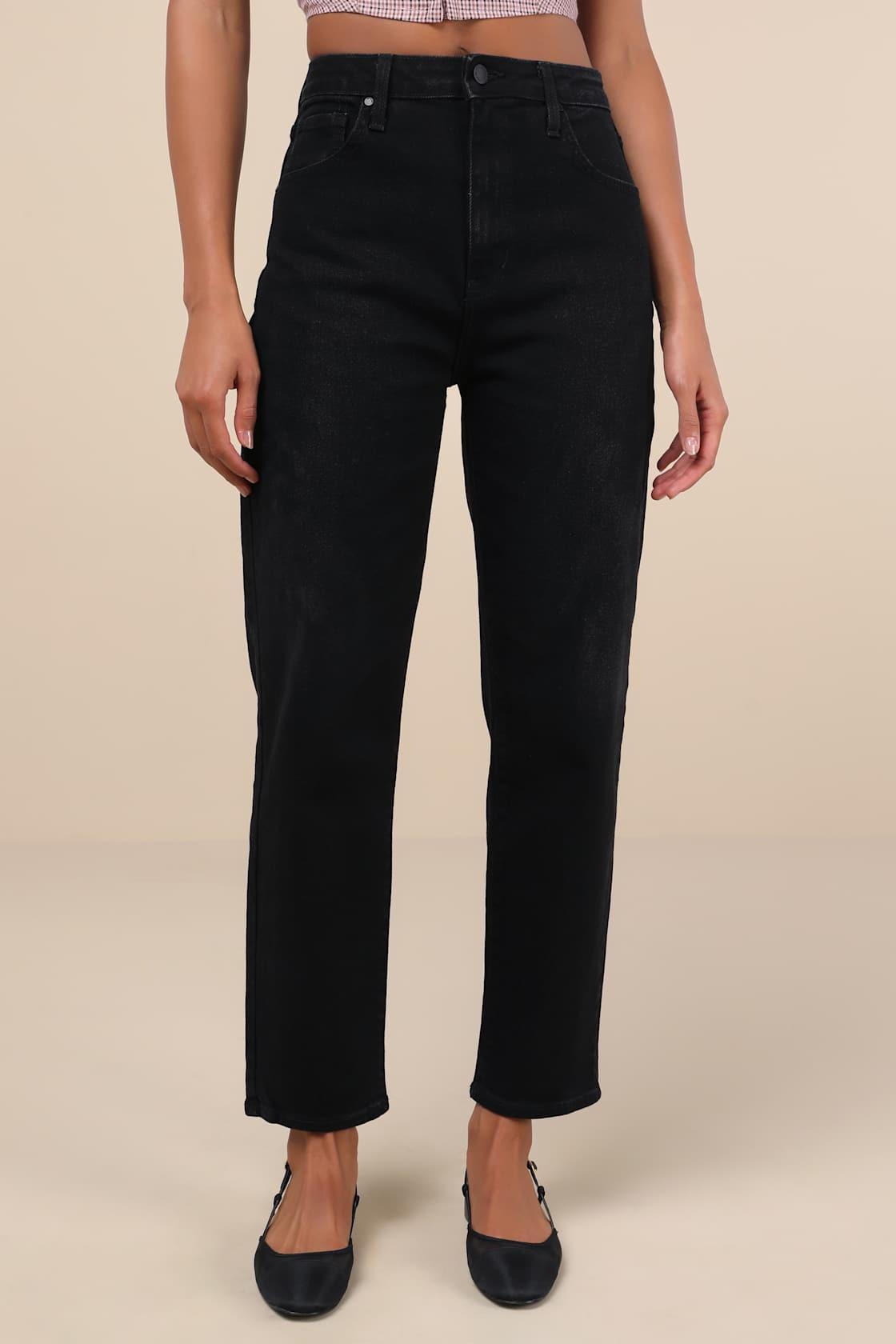 Authentic Vibes Washed Black High-Rise Tapered Barrel Jeans Product Image