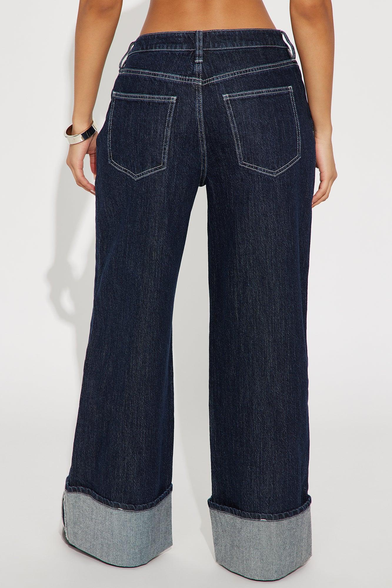Central Park Cuffed Wide Leg Jeans - Dark Wash Product Image