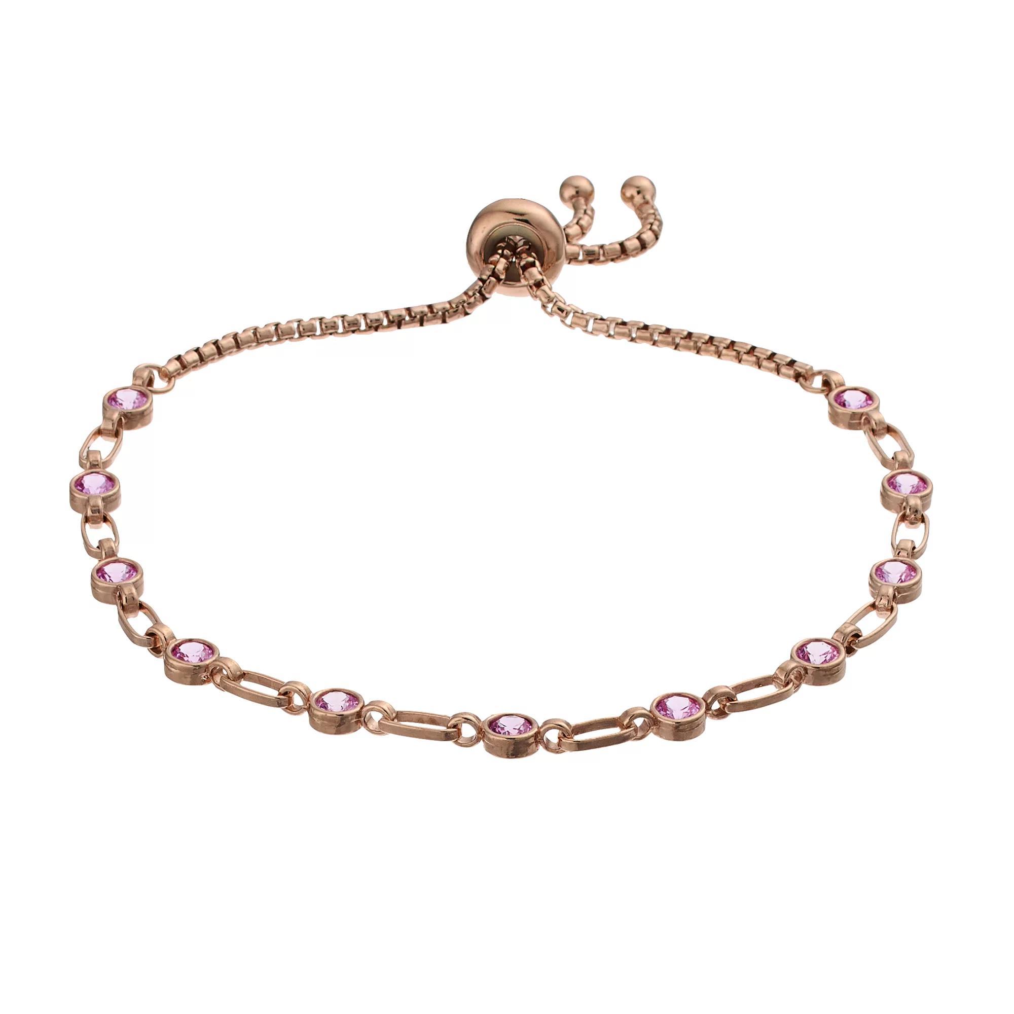 Kristen Kesho Sterling Silver Lab-Created Pink Sapphire Tennis Adjustable Bolo Bracelet, Women's, Size: 9.50, Pink Tone Product Image