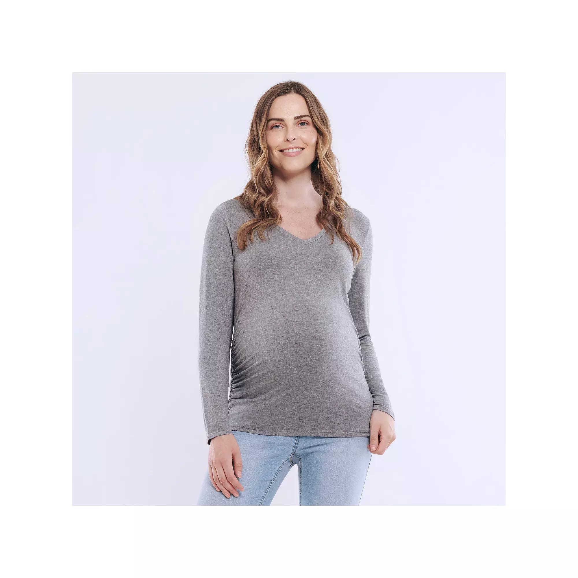 Maternity Motherhood® V-Neck Side Ruched Long Sleeve Tee, Women's, Size: Medium-Mat, White Product Image