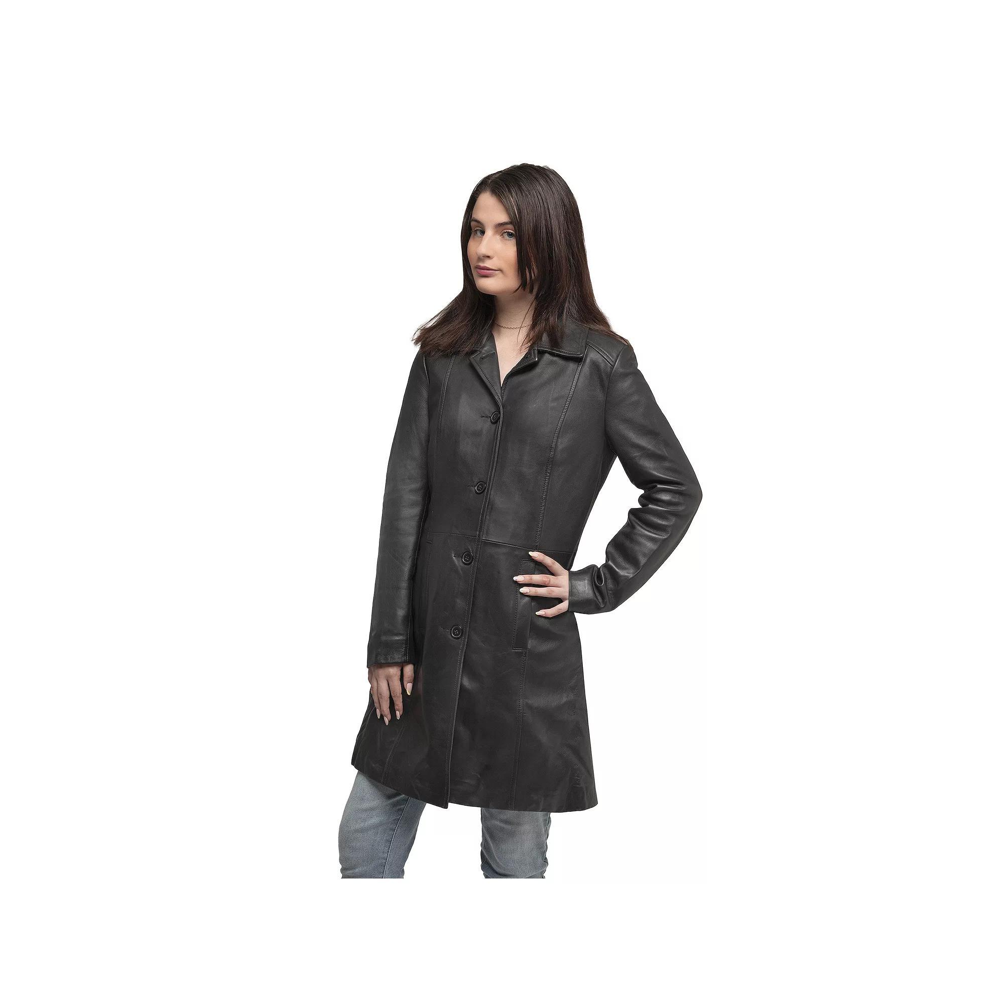 Women's Whet Blu Julia Leather Trench Coat, Size: XL, Black Product Image