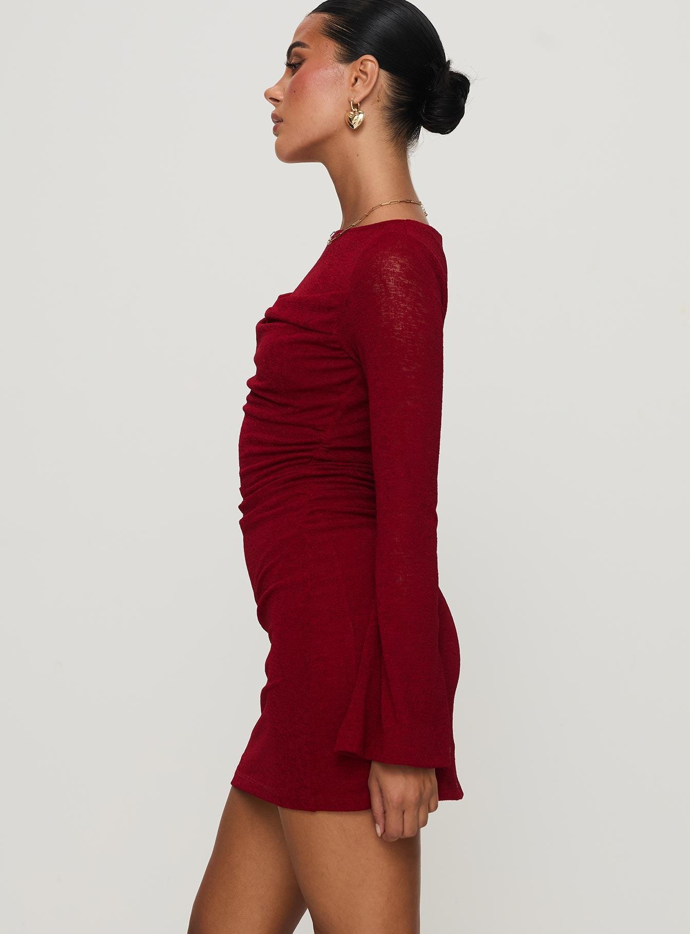 Epiphany Long Sleeve Mini Dress Burgundy Product Image
