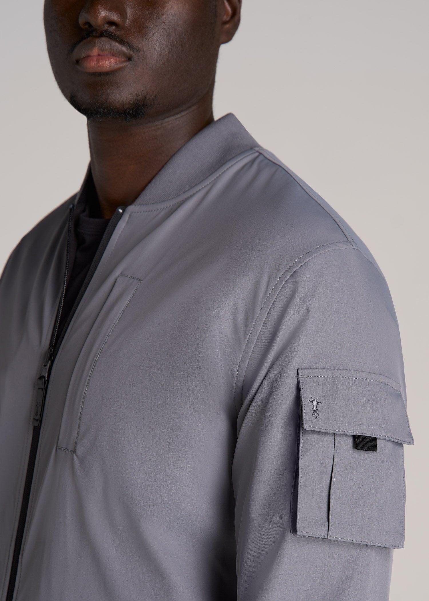 Reversible Men's Tall Bomber Jacket in Fossil Grey and Black Product Image