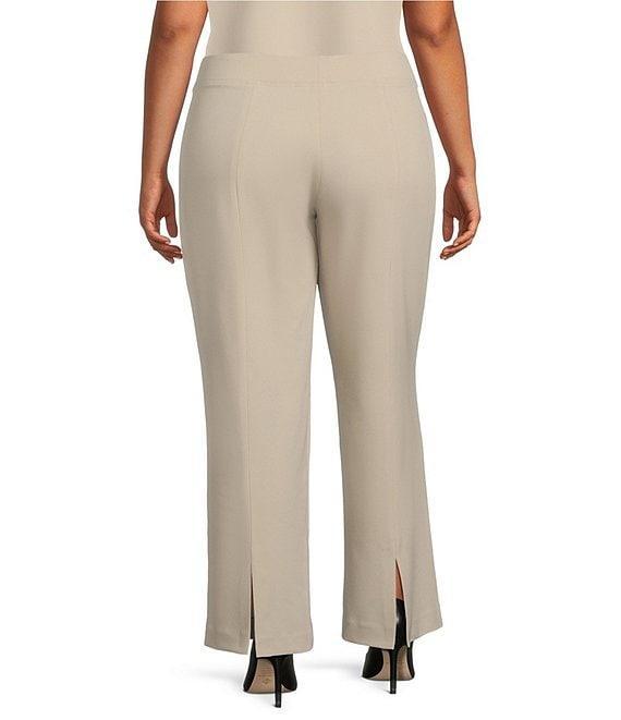 Ming Wang Plus Size Deco Stretch Crepe Back Slit Hem Pants Product Image
