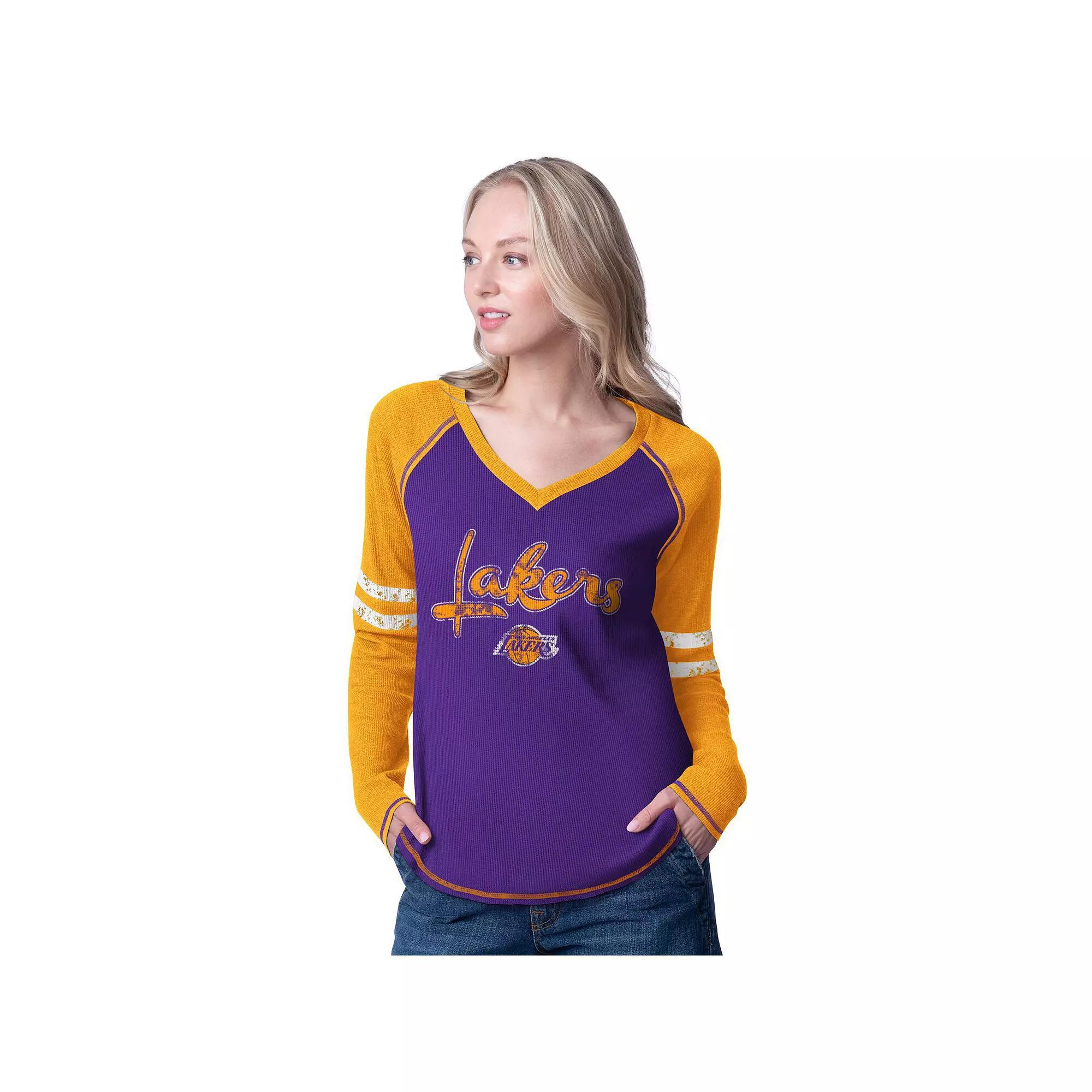 Women's G-III 4Her by Carl Banks Purple/Gold Los Angeles Lakers Winner Waffle Knit Thermal Long Sleeve Tri-Blend T-Shirt, Size: Large Product Image