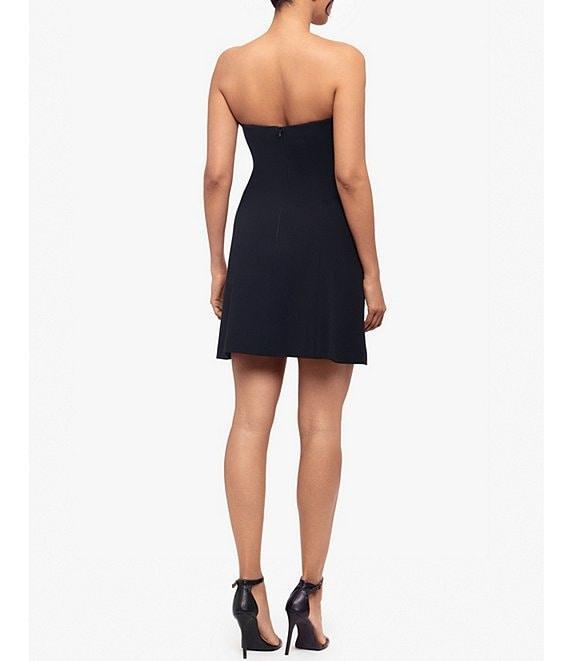 Betsy & Adam Scuba Crepe Lamour Pointed V-Neck Strapless Tuxedo Mini Dress Product Image