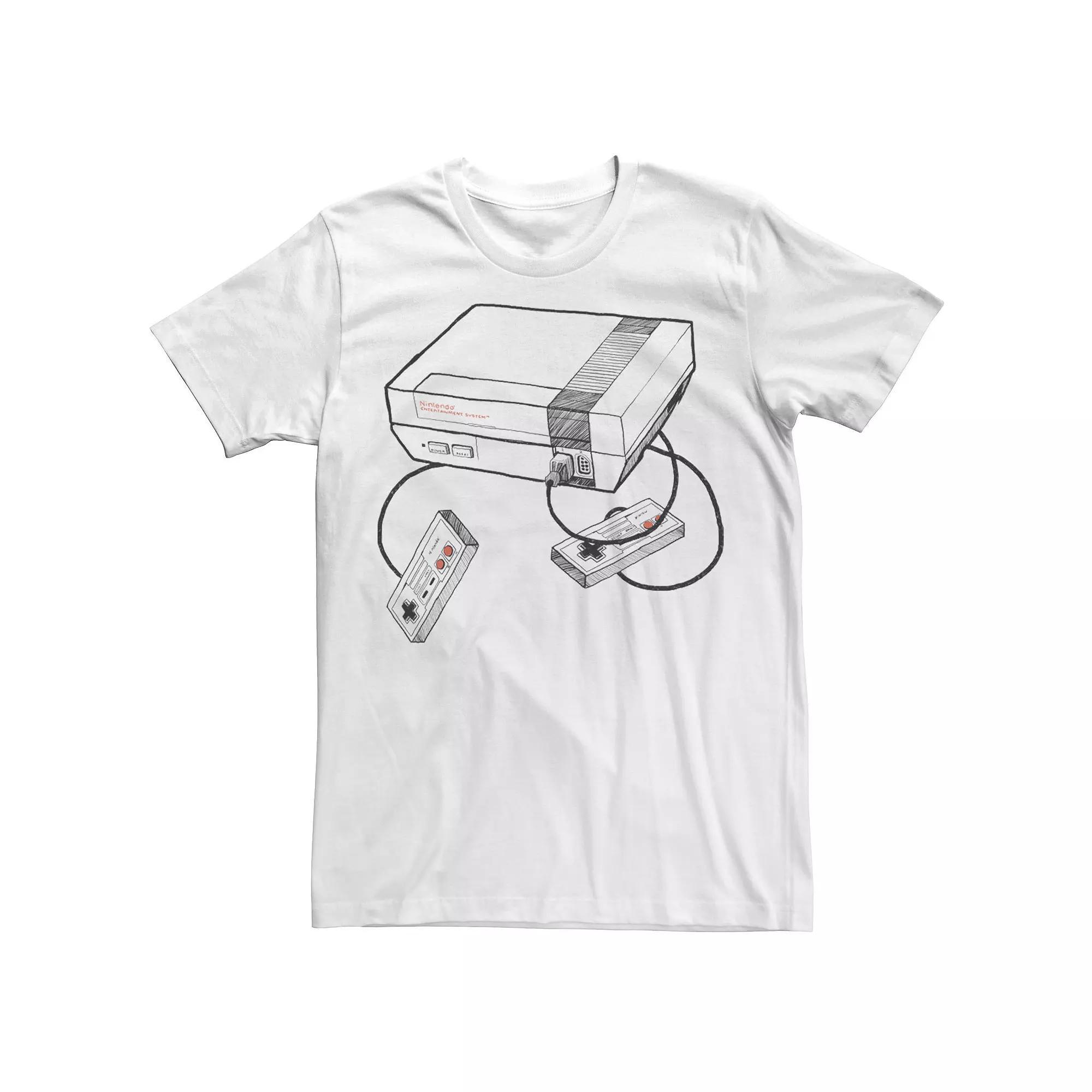 Men's Nintendo NES Console Sketch Outline Tee, Size: Medium, White Product Image
