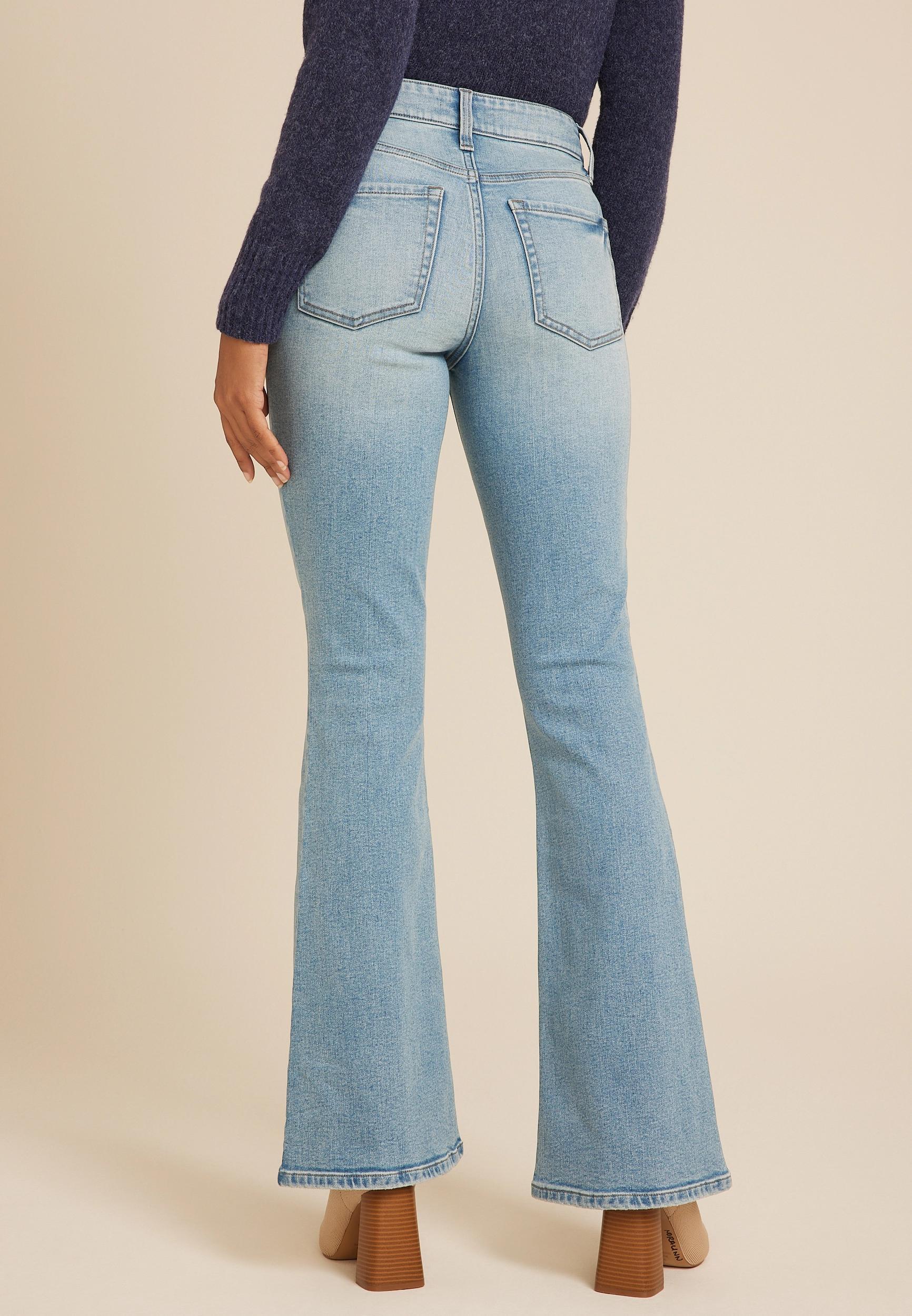 Maurices Womens Curvy High Rise Ripped Flare Jeans Blue Size 10 Product Image