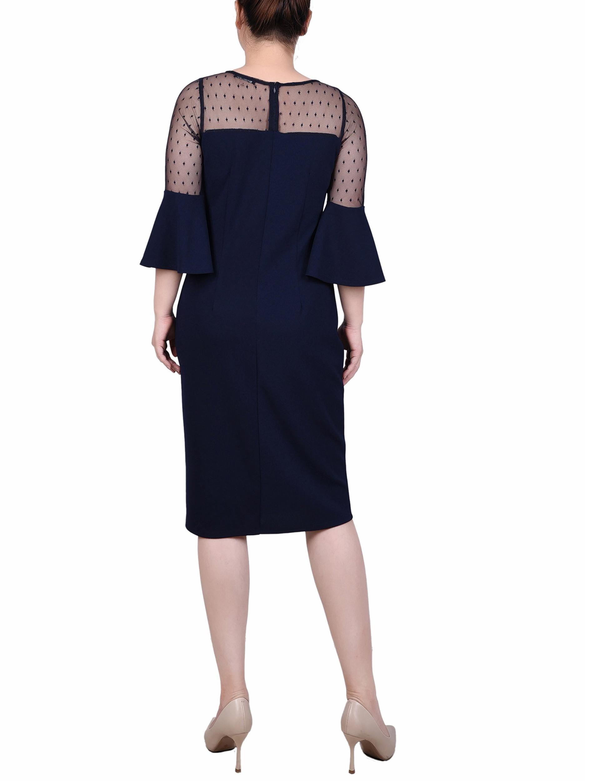 Navy Illusion Neck Scuba Dress - Petite Product Image
