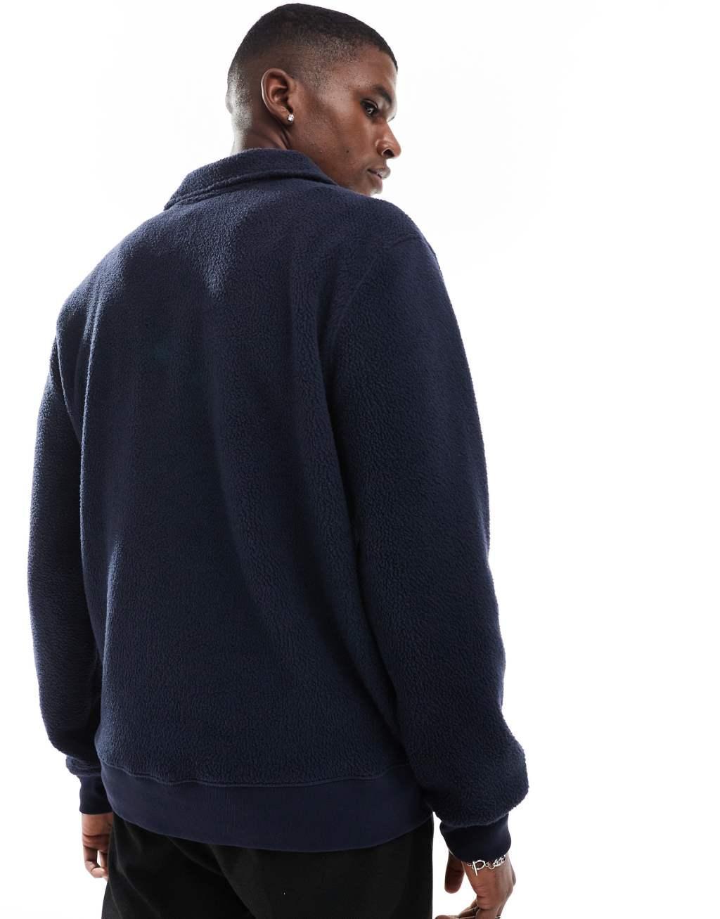 GANT half zip fleece sweater with varsity logo in navy Product Image