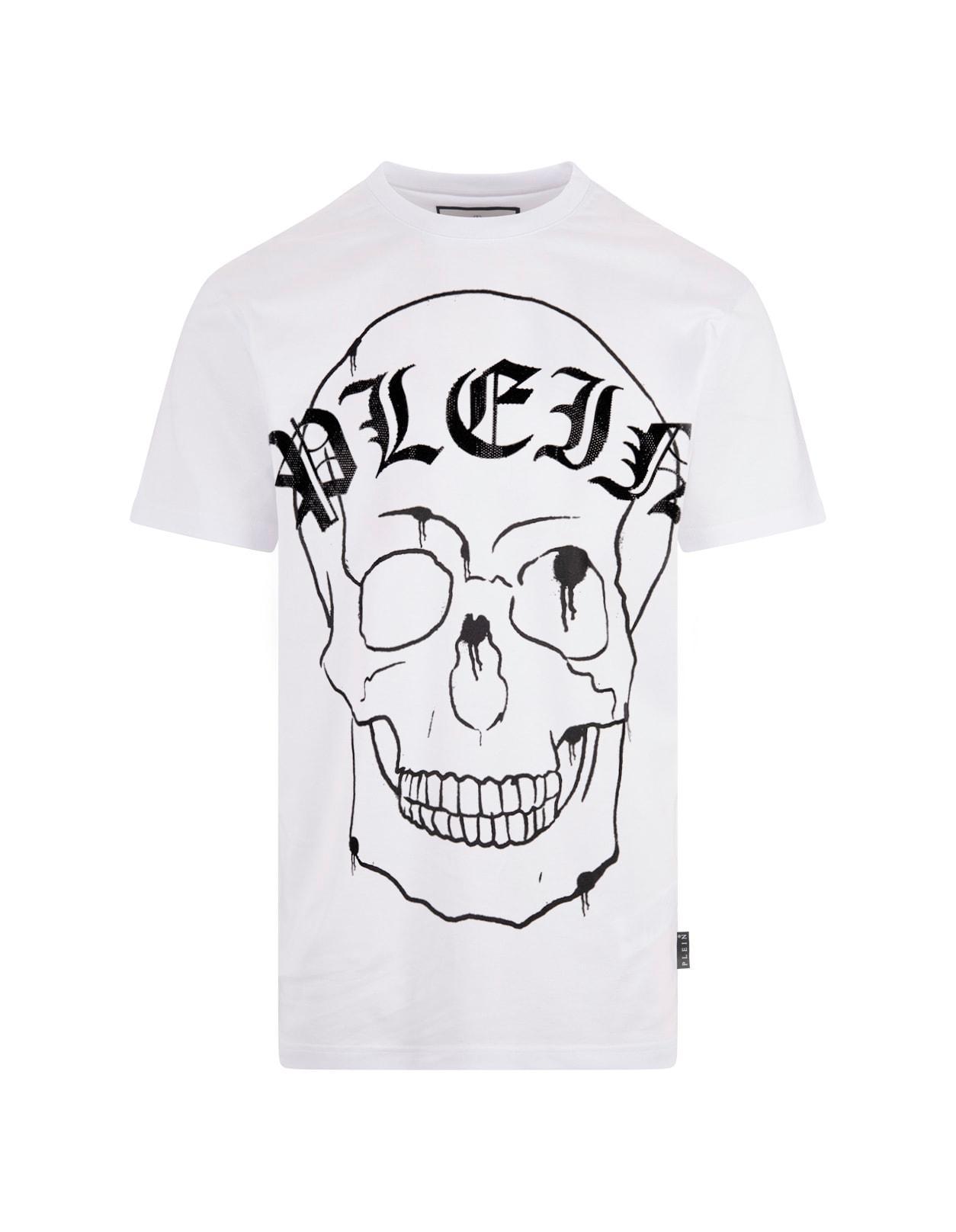 PHILIPP PLEIN Skull Round Neck Ss T-shirt In White In Bianco Product Image