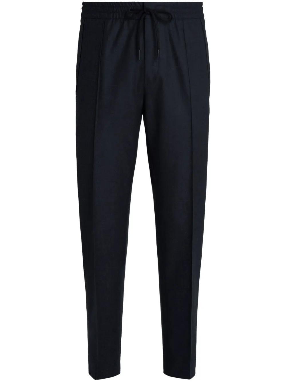 ZEGNA Gray Drawstring Trousers In Navy Blue Product Image