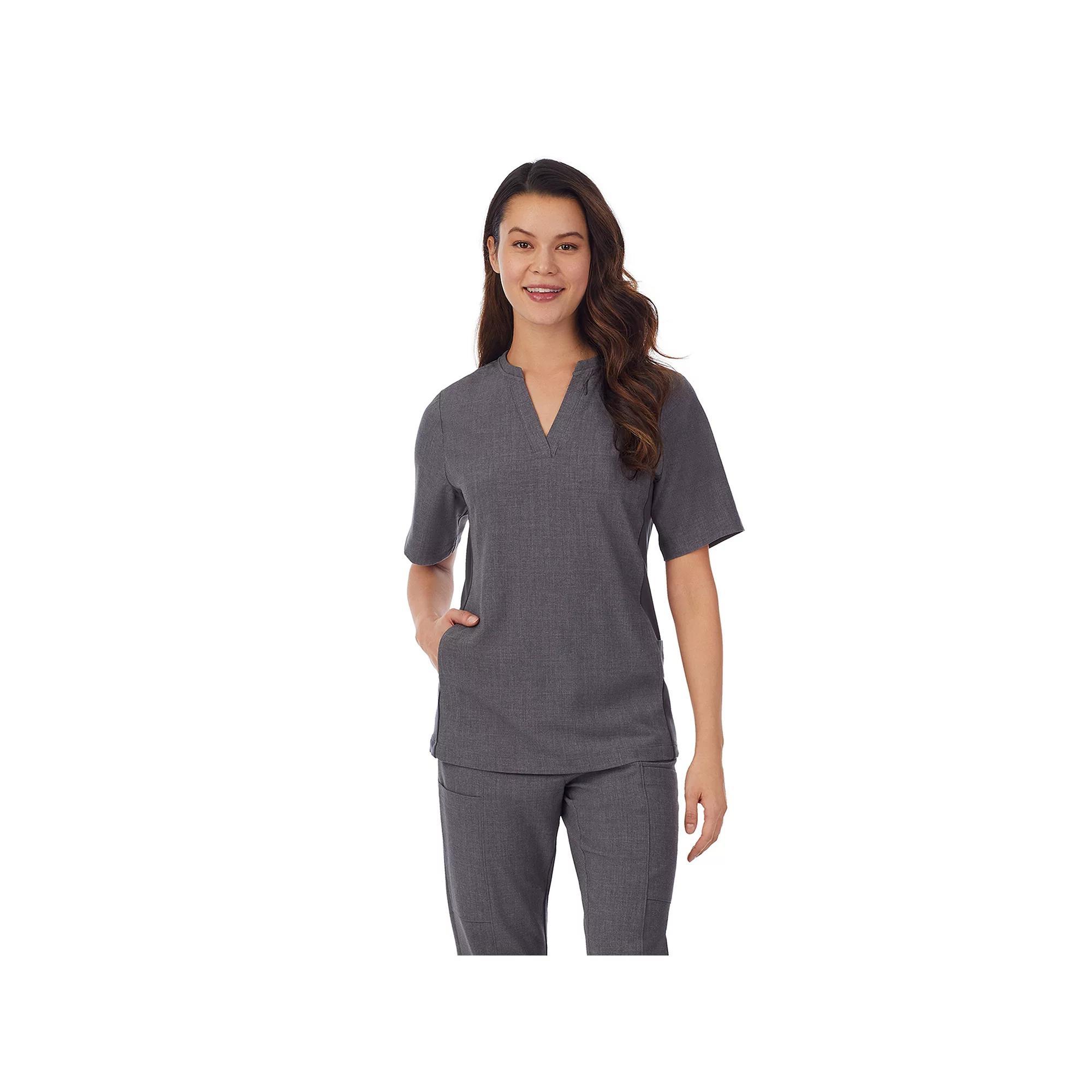 Womens Cuddl Duds Scrubs 4-Pocket Split Neck Top Grey Heather Gray Product Image