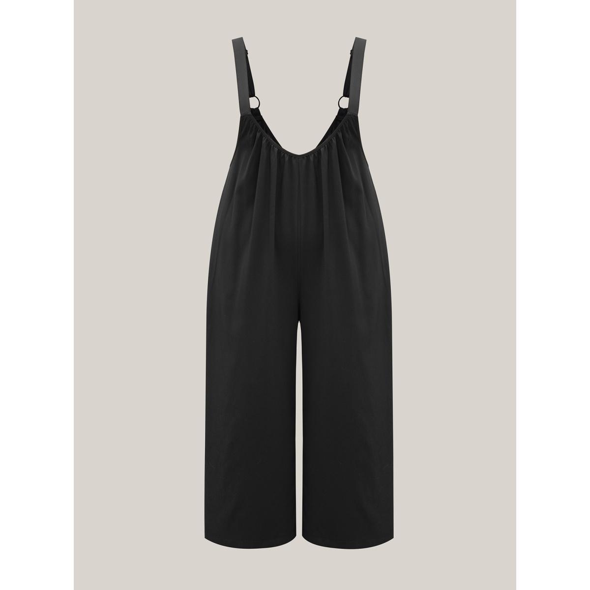 Plus Size Black Adjustable Straps Pockets Plain Flared Jumpsuit Women Casual Sleeveless Non Everyday-Casual Loose Jumpsuits BloomChic 14-16/1X Product Image