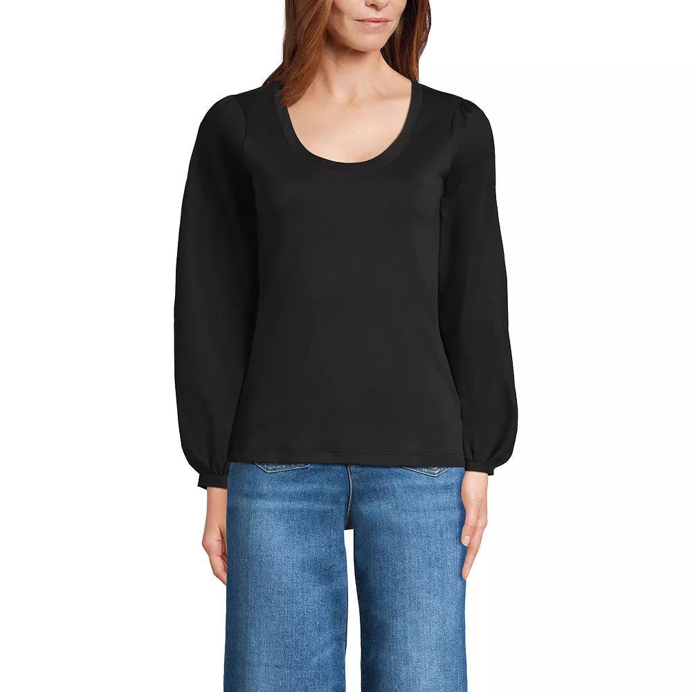 Women's Lands' End Supima Interlock Scoopneck Blouson Sleeve Top, Size: Large, Black Product Image