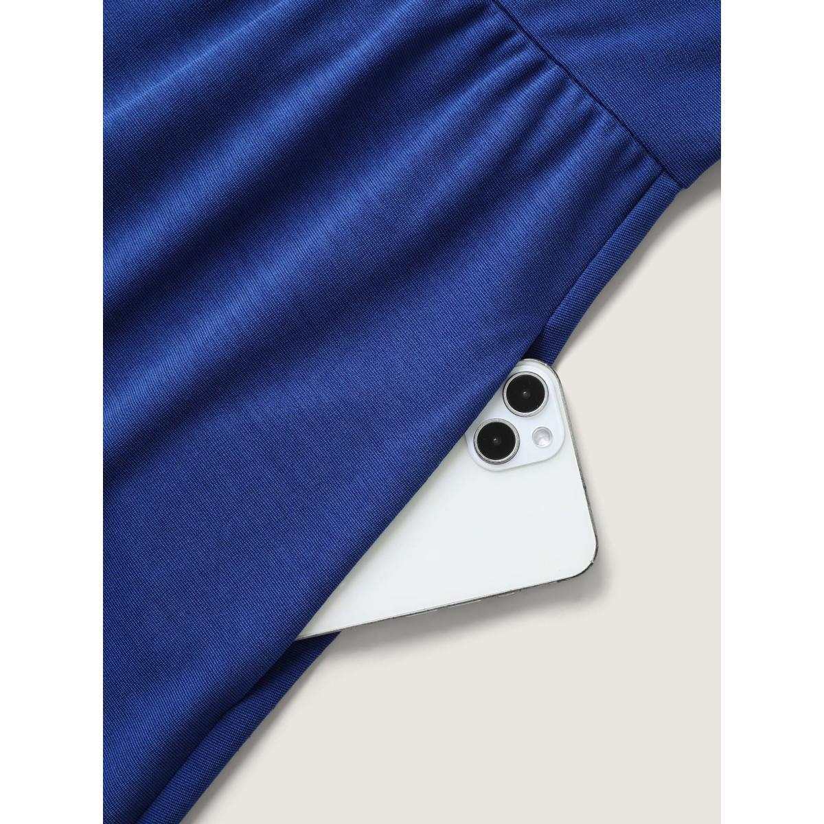 Plus Size Laser Cut Hem Square Neck Midi Dress Navy Women Knit Dresses Bloomchic 28/5X Product Image