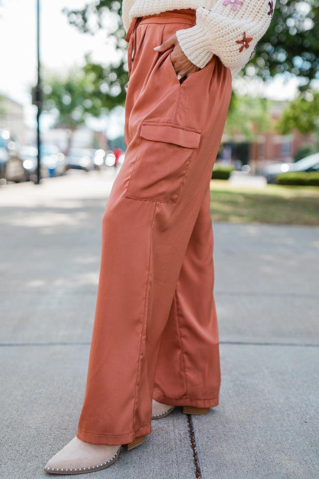 Cool Touch Rust Satin Cargo Pull On Pants FINAL SALE Product Image