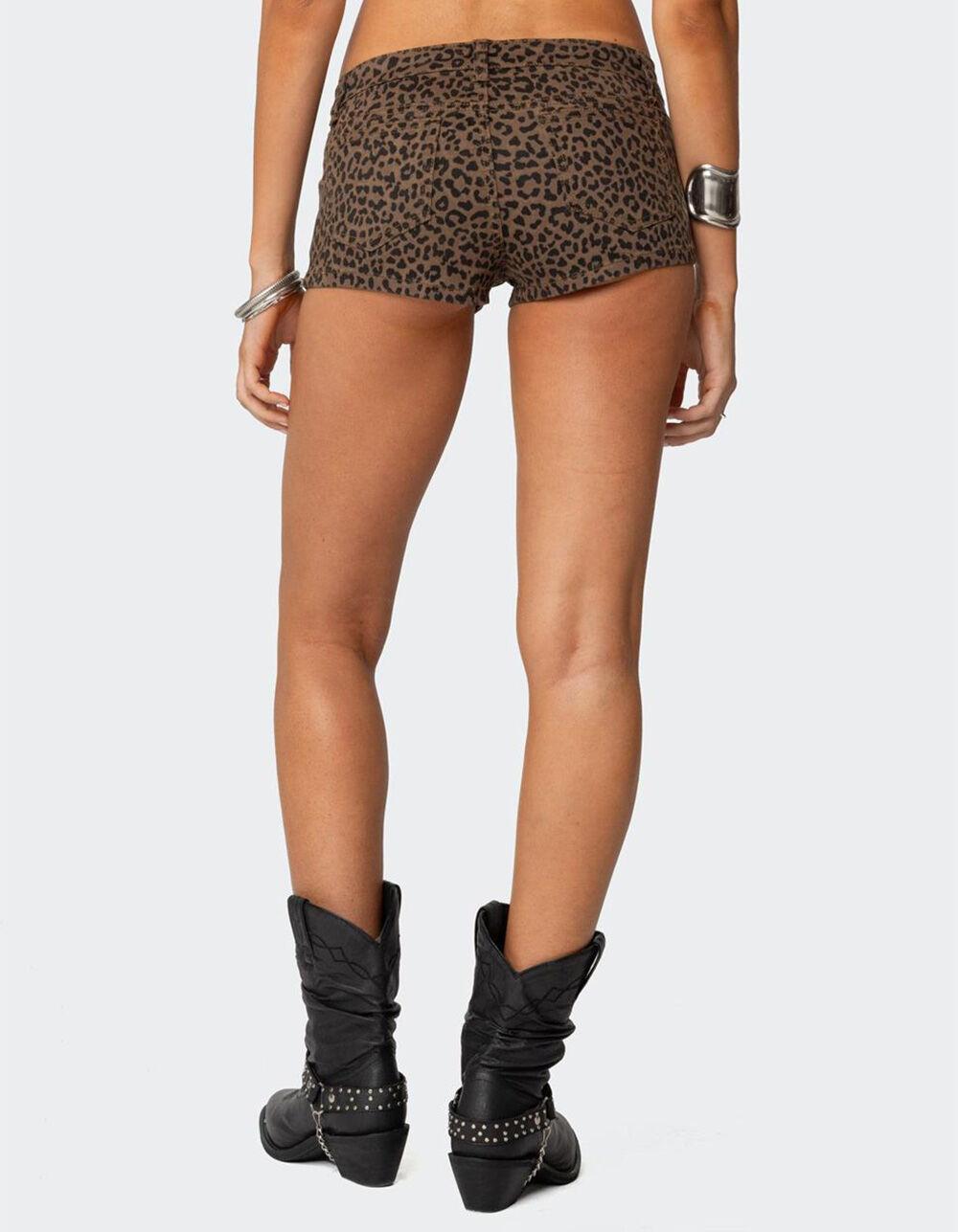 EDIKTED Leopard Printed Micro Denim Shorts Product Image