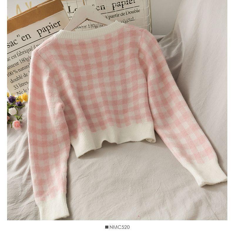 Set: Plaid Camisole Top + Light Cardigan + Mini Skirt Product Image
